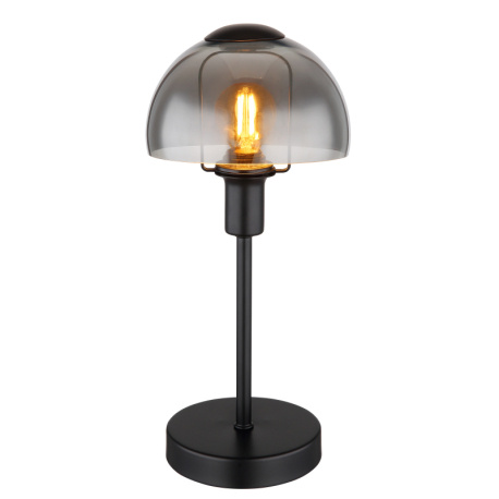 Stolní svítidlo, kov černý, sklo kouřové barvy, kabel PVC černý, dotykové zapínání/vypínání, ø:150mm, V:320mm, délka kabelu 1500mm, bez žárovky 1xE14, max. 25W 230V