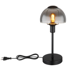 Stolní svítidlo, kov černý, sklo kouřové barvy, kabel PVC černý, dotykové zapínání/vypínání, ø:150mm, V:320mm, délka kabelu 1500mm, bez žárovky 1xE14, max. 25W 230V