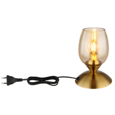Stolní svítidlo, kov mosaz, sklo jantarové, kabel PVC černý, dotykové zapínání/vypínání, ø:125mm, V:180mm, délka kabelu 1500mm, bez žárovky 1xE14, max. 25W 230V