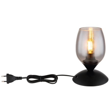 Stolní svítidlo, kov černý, sklo kouřové barvy, kabel PVC černý, dotykové zapínání/vypínání, ø:125mm, V:180mm, délka kabelu 1500mm, bez žárovky 1xE14, max. 25W 230V