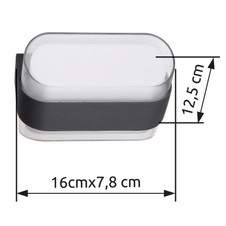 Venkovní svítidlo, kov antracit matný, akryl transparentní, plast bílý, IP54, ŠxV:160x125mm, H:78mm, včetně LED 12W 230V, 1400lm zdroj, 1133lm výstup, 3000K