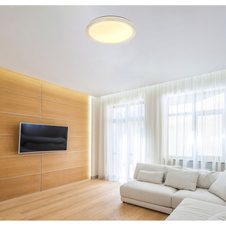 Stropní svítidlo, kov bílý, plast bílý se třpytivým efektem, plastové křišťály čiré, plastové ozdobné kroužky černé matné, ø:490mm, V:70mm, včetně LED 24W 230V, 2500lm zdroj, 1800lm výstup, 3000K