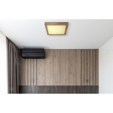 Stropní svítidlo, matný bílý kov, MDF imitace tmavého dřeva, plast bílý, DxŠxV:350x350x60mm, včetně LED 16W 230V, zdroj 1800lm, výstup 620lm, 3000K