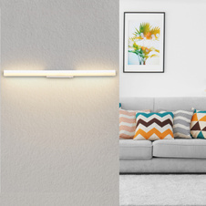 Nástěnné svítidlo, kov bílý, hliník bílý, akryl bílý, kolébkový vypínač na výrobku, fixace barev, 3000K nebo 6000K přepínatelné, ŠxV:800x40mm, H:65mm, včetně LED 18W 230V, 2200lm zdroj, 1300lm výstup, zmena farby svetla 3000/6000K