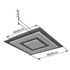 Stropní svítidlo, plast antracit, broušený šedý kov, akryl bílý, DxŠxV:480x480x52mm, včetně LED 40W 230V, zdroj 3700lm, výstup 840lm, 3000K.