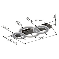 Stropní svítidlo, plast antracit, broušený šedý kov, akryl bílý, DxŠxV:730x350x70mm, včetně LED 50W 230V, zdroj 4700lm, výstup 2300lm, 3000K.
