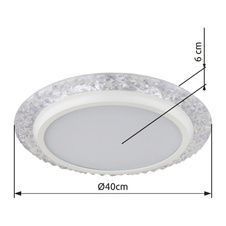 Stropní svítidlo, kov bílý, plastové křišťály čiré, plast bílý se třpytivým efektem, ø:400mm, V:60mm, včetně LED 22W 230V, zdroj 2380lm, výstup 1460lm, 3000K