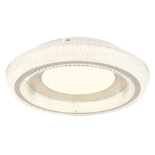 Stropní svítidlo, matný bílý kov, čiré akrylové křišťály, akryl bílý, kov nikl matný, několik úrovní pomocí nástěnného vypínače, paměťová funkce, ø:400mm, V85 mm, LED 36W 230V, zdroj 4105lm, výstup 2600lm, zmena barvy světla 2700/4000/6000K