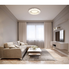 Stropní svítidlo, matný bílý kov, čiré akrylové křišťály, akryl bílý, kov nikl matný, několik úrovní pomocí nástěnného vypínače, paměťová funkce, ø:400mm, V85 mm, LED 36W 230V, zdroj 4105lm, výstup 2600lm, zmena barvy světla 2700/4000/6000K