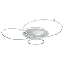 Stropní svítidlo, hliník matný stříbrný, plast bílý, akryl, zrcadlový 3D efekt, stmívatelné, několik úrovní pomocí nástěnného vypínače, paměť, dál.ovládání, DxŠxV:1264x1053x130mm, ø:40/57,5/59/78 cm, LED 70W 230V, 300-4599lm, 2700-6500K