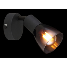 Nástěnné svítidlo, kov černý, sklo kouřové, průhledné, ŠxV:80x130mm, H:165mm, bez žárovky 1xE14, max. 25W 230V