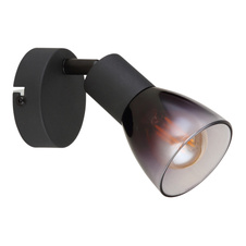 Nástěnné svítidlo, kov černý, sklo kouřové, průhledné, ŠxV:80x130mm, H:165mm, bez žárovky 1xE14, max. 25W 230V