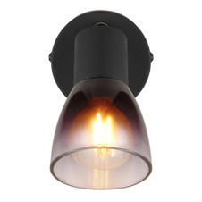 Nástěnné svítidlo, kov černý, sklo kouřové, průhledné, ŠxV:80x130mm, H:165mm, bez žárovky 1xE14, max. 25W 230V