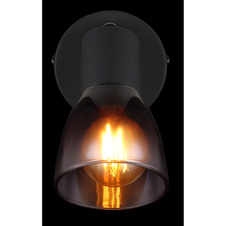 Nástěnné svítidlo, kov černý, sklo kouřové, průhledné, ŠxV:80x130mm, H:165mm, bez žárovky 1xE14, max. 25W 230V
