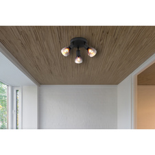 Stropní svítidlo, kov černý, sklo kouřové, průhledné, ø:220mm, V:165mm, bez žárovek 3xE14, max. 25W 230V