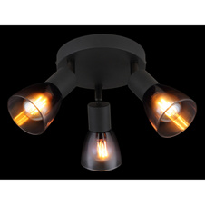 Stropní svítidlo, kov černý, sklo kouřové, průhledné, ø:220mm, V:165mm, bez žárovek 3xE14, max. 25W 230V