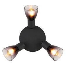 Stropní svítidlo, kov černý, sklo kouřové, průhledné, ø:220mm, V:165mm, bez žárovek 3xE14, max. 25W 230V