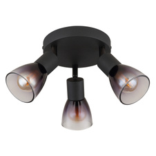 Stropní svítidlo, kov černý, sklo kouřové, průhledné, ø:220mm, V:165mm, bez žárovek 3xE14, max. 25W 230V
