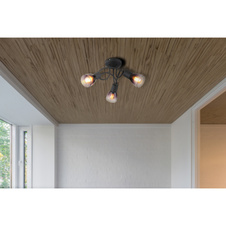 Stropní svítidlo, kov černý, sklo kouřové a průhledné, ø:380mm, V:185mm, bez žárovek 3xE14, max. 25W 230V