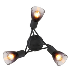 Stropní svítidlo, kov černý, sklo kouřové a průhledné, ø:380mm, V:185mm, bez žárovek 3xE14, max. 25W 230V