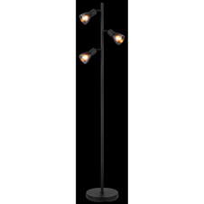 Stojací svítidlo, kov černý matný, sklo kouřové a průhledné, kabel PVC černý, vyínač na kabelu, DxŠxV:300x220x1610mm, délka kabelu 1800mm, bez žárovek 3xE14, max. 25W 230V