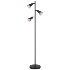 Stojací svítidlo, kov černý matný, sklo kouřové a průhledné, kabel PVC černý, vyínač na kabelu, DxŠxV:300x220x1610mm, délka kabelu 1800mm, bez žárovek 3xE14, max. 25W 230V