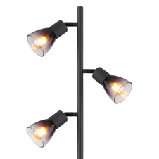 Stojací svítidlo, kov černý matný, sklo kouřové a průhledné, kabel PVC černý, vyínač na kabelu, DxŠxV:300x220x1610mm, délka kabelu 1800mm, bez žárovek 3xE14, max. 25W 230V