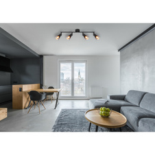 Stropní svítidlo, kov černý matný, sklo kouřové a průhledné, otočné/naklápěcí, DxŠxV:600x80x195mm, bez žárovek 4xE14,max. 25W 230V