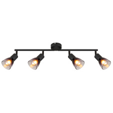 Stropní svítidlo, kov černý matný, sklo kouřové a průhledné, otočné/naklápěcí, DxŠxV:600x80x195mm, bez žárovek 4xE14,max. 25W 230V