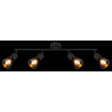 Stropní svítidlo, kov černý matný, sklo kouřové a průhledné, otočné/naklápěcí, DxŠxV:600x80x195mm, bez žárovek 4xE14,max. 25W 230V