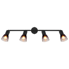 Stropní svítidlo, kov černý matný, sklo kouřové a průhledné, otočné/naklápěcí, DxŠxV:600x80x195mm, bez žárovek 4xE14,max. 25W 230V