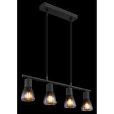 Závěsné svítidlo, kov černý, sklo kouřové a průhledné, kabel PVC černý, možnost zkrácení výšky, DxŠxV:520x72x1200mm, bez žárovek 4xE14, max. 25W 230V