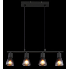 Závěsné svítidlo, kov černý, sklo kouřové a průhledné, kabel PVC černý, možnost zkrácení výšky, DxŠxV:520x72x1200mm, bez žárovek 4xE14, max. 25W 230V