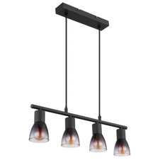 Závěsné svítidlo, kov černý, sklo kouřové a průhledné, kabel PVC černý, možnost zkrácení výšky, DxŠxV:520x72x1200mm, bez žárovek 4xE14, max. 25W 230V