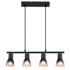 Závěsné svítidlo, kov černý, sklo kouřové a průhledné, kabel PVC černý, možnost zkrácení výšky, DxŠxV:520x72x1200mm, bez žárovek 4xE14, max. 25W 230V