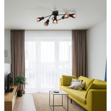 Stropní svítidlo, černý matný kov, sklo kouřové a průhledné, DxŠxV:580x240x165mm, bez žárovek 5xE14, max. 25W 230V
