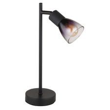 Stolní svítidlo, kov černý matný, sklo kouřové a průhledné, kabel PVC černý, kolébkový vypínač na kabelu, DxŠxV:200x110x350mm, délka kabelu 1500mm, bez žárovky 1xE14, max. 25W 230V