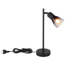 Stolní svítidlo, kov černý matný, sklo kouřové a průhledné, kabel PVC černý, kolébkový vypínač na kabelu, DxŠxV:200x110x350mm, délka kabelu 1500mm, bez žárovky 1xE14, max. 25W 230V
