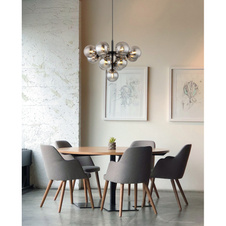 Závěsné svítidlo, kov černý, skleněné koule kouřové barvy, textilní kabel černý, výškově nastavitelné, ø:560mm, V:1200mm, bez žárovek 13xG9 LED, max. 5W 230V