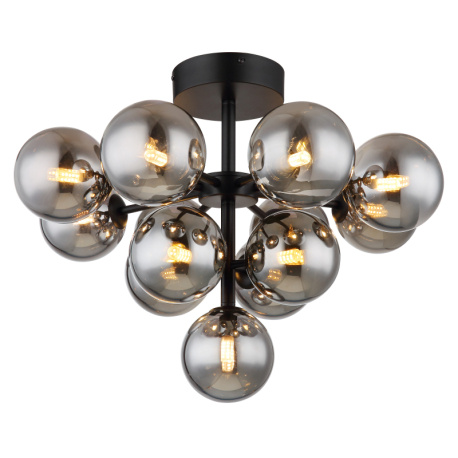 Stropní svítidlo, kov černý, skleněné koule kouřové barvy, ø:560mm, V:430mm, bez žárovek 13xG9 LED, max. 5W 230V