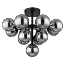 Stropní svítidlo, kov černý, skleněné koule kouřové barvy, ø:560mm, V:430mm, bez žárovek 13xG9 LED, max. 5W 230V