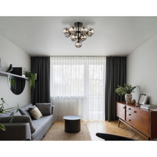 Stropní svítidlo, kov černý, skleněné koule kouřové barvy, ø:560mm, V:430mm, bez žárovek 13xG9 LED, max. 5W 230V