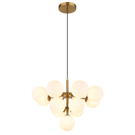 Závěsné svítidlo, kov zlaté barvy, skleněné koule bílé, černý textilní kabel, ø:560mm, V:1200mm, bez žárovek 13xG9 LED, max. 5W 230V