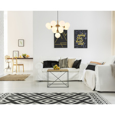 Závěsné svítidlo, kov zlaté barvy, skleněné koule bílé, černý textilní kabel, ø:560mm, V:1200mm, bez žárovek 13xG9 LED, max. 5W 230V