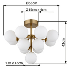 Stropní svítidlo, kov zlaté barvy, sklo bílé, ø:560mm, V:430mm, bez žárovek 13xG9 LED, max. 5W 230V