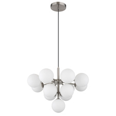 Závěsné svítidlo, kov nikl, sklo bílé, černý textilní kabel, ø:560mm, V:1200mm, bez žárovek 13xG9 LED, max. 2 5W 230V