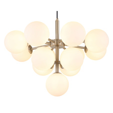 Závěsné svítidlo, kov nikl, sklo bílé, černý textilní kabel, ø:560mm, V:1200mm, bez žárovek 13xG9 LED, max. 2 5W 230V