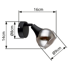 Nástěnné svítidlo, kov černý, sklo kouřové, ŠxV:90x140mm, H:160mm, bez žárovky 1xE14, max. 40W 230V