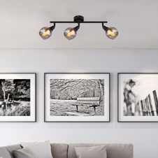 Stropní svítidlo, černý kov, sklo kouřové barvy, DxŠxV:450x90x166mm, bez žárovek 3xE14, max. 40W 230V