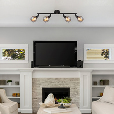 Stropní svítidlo, černý kov, sklo kouřové, nastavitelné, DxŠxV:600x90x168mm, bez žárovek 4xE14, max. 40W 230V